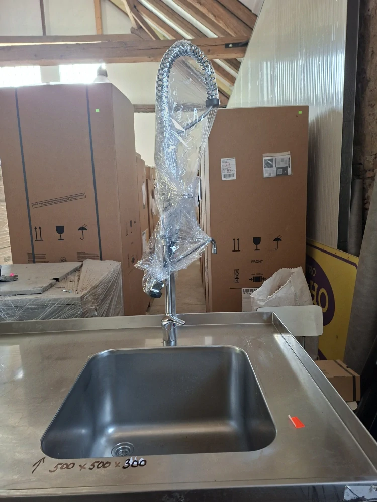 Nerez stůl s trnožím,2x dřez  ZL+PL ATIP + se sprchou 1960x800x900