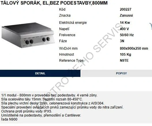 Varná plotna el. KT/E2 - vč. otevřené podestavby  800x900x850