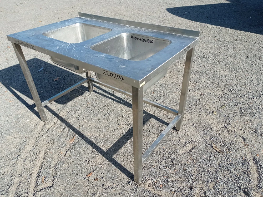 Stůl - nerez s trnoží,2x dřez (2x400x400x250),ZL  1200x700x850
