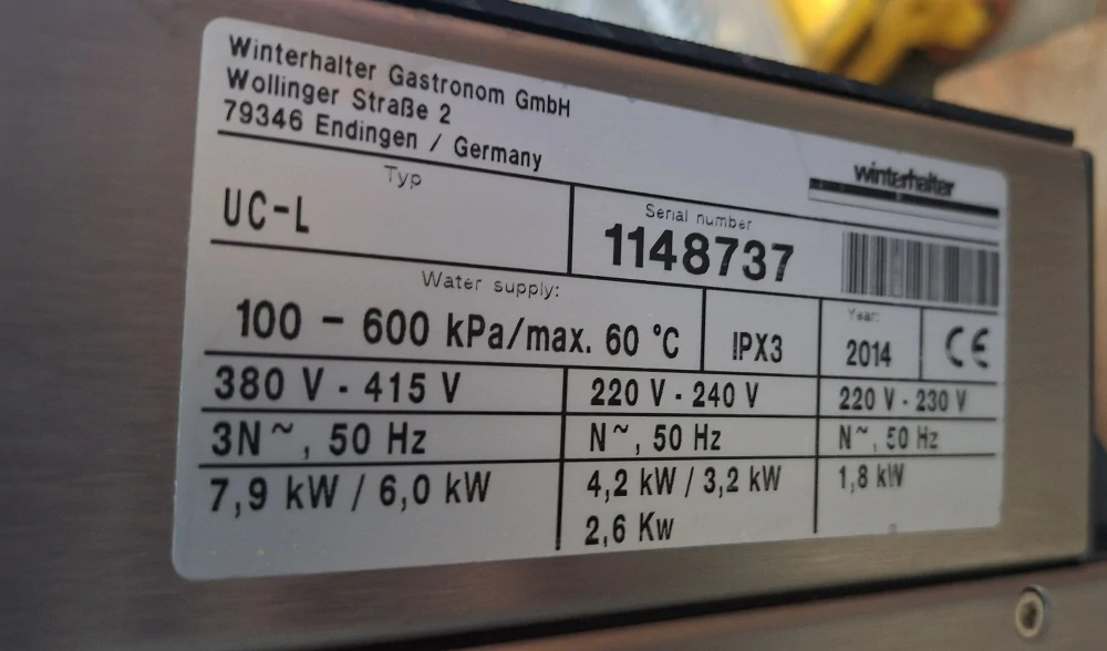 Winterhalter Mycí stroj UC-L  600x657x820