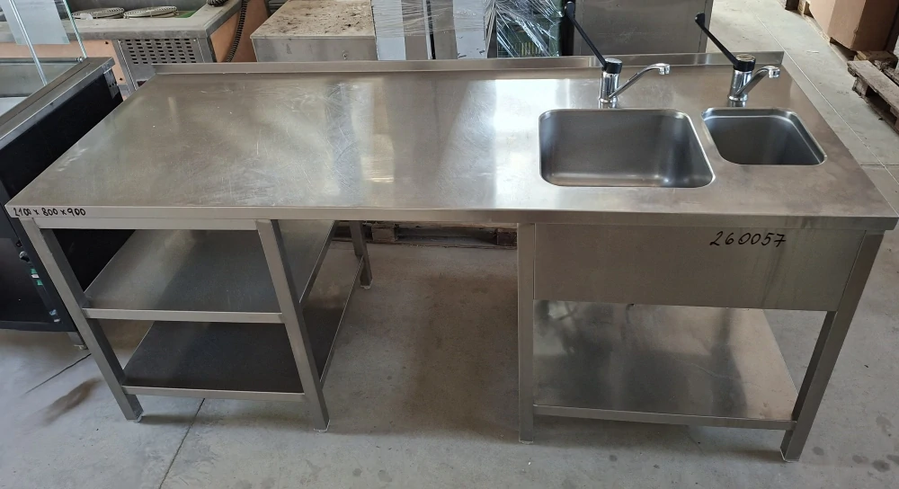 Nerez stůl 2xdřez v pravo + ZL 2100x800x900