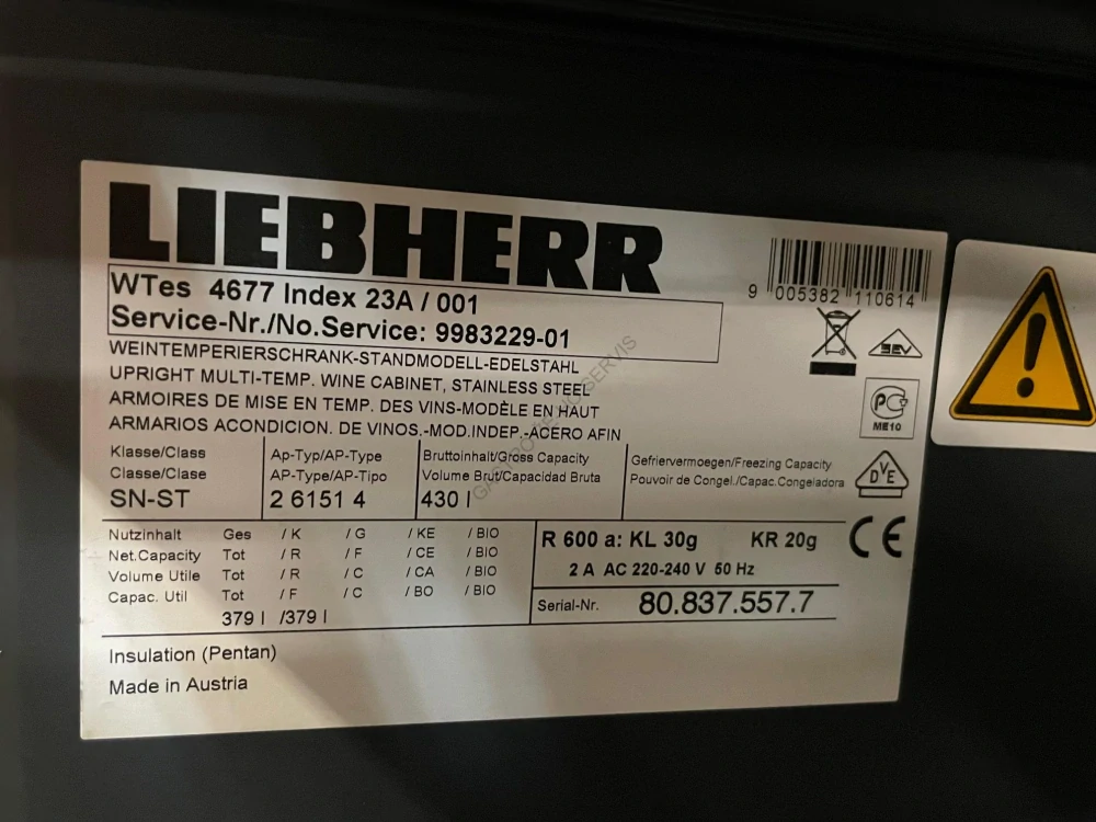 Vinotéka WTes 4677 430l  650x650x1860