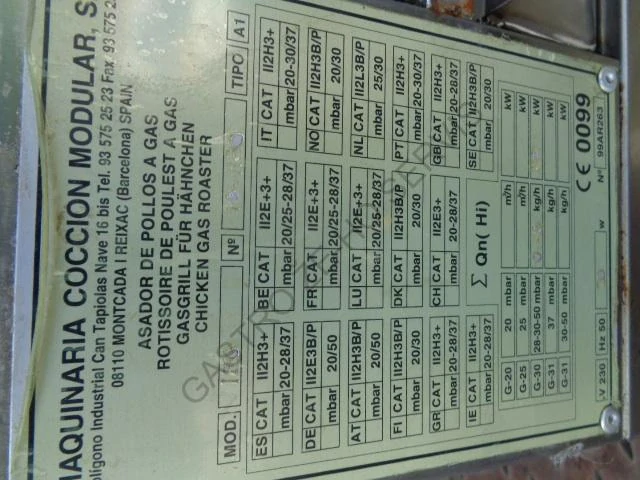 Gril na kuřata 1EG - plynový,1 špíz,6 kuřat  1100x480x460