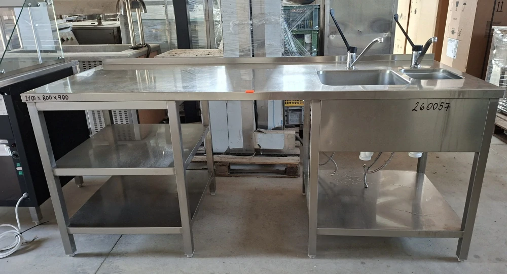 Nerez stůl 2xdřez v pravo + ZL 2100x800x900