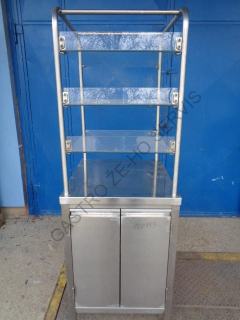 Stůl - nerez,opláštěný,dvířka,nástavba,3x skleněná police  600x700x1760