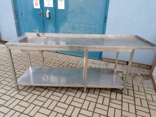 Stůl - nerez s policí a dřezem vlevo (400x400x200)ZPL  2250x660x900