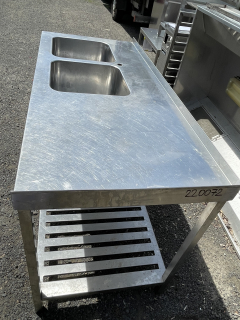 Stůl - nerez,roštová police,2x dřez vlevo (400x400x240)ZPL  1600x700x900