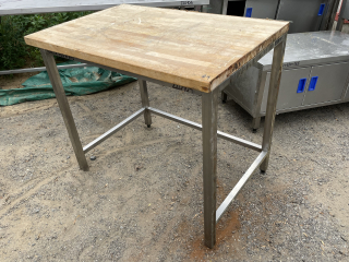 Stůl - nerez s trnoží,dřevěná pracovní deska  1060x700x890