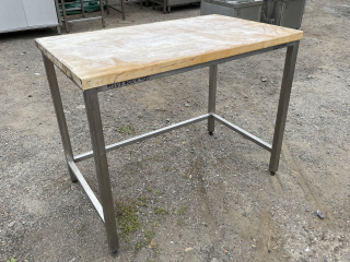 Stůl - nerez s trnoží,dřevěná pracovní deska  1050x700x900
