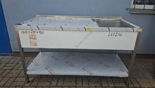 260246 Pracovní stůl nerez. s policí, dřez v pravo prolam. deska 1600x700x900 NOVÝ