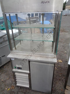 Chladící stůl s vitrínou - nerez,obslužná,2x police,agregát vlevo  800x700x1650